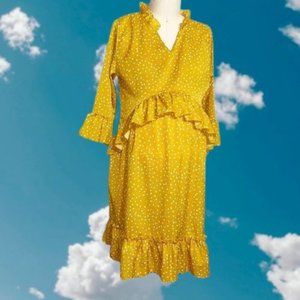 Golden Ruffled Polkadot Maternity Dress L